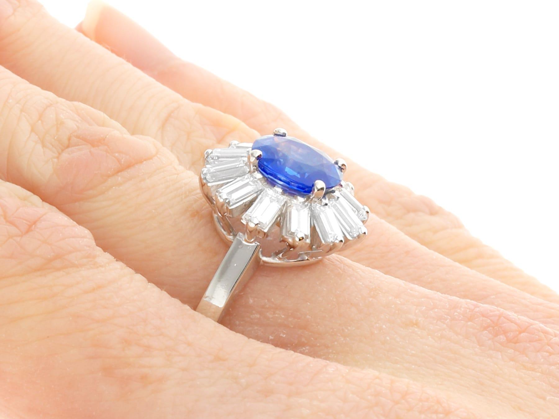 Vintage 2.75ct Ceylon Blue Sapphire and 1.65ct Diamond Platinum Cluster Ring  For Sale 3