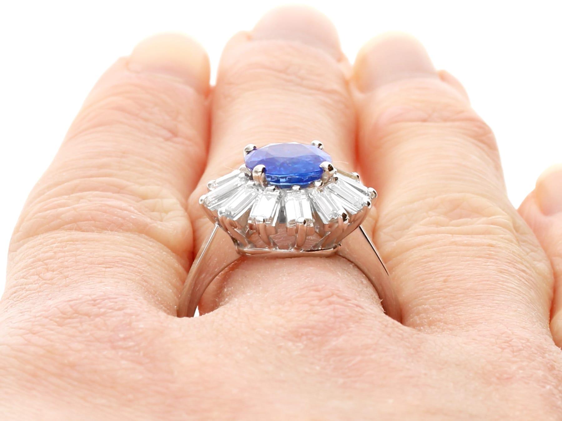 Vintage 2.75ct Ceylon Blue Sapphire and 1.65ct Diamond Platinum Cluster Ring  For Sale 4