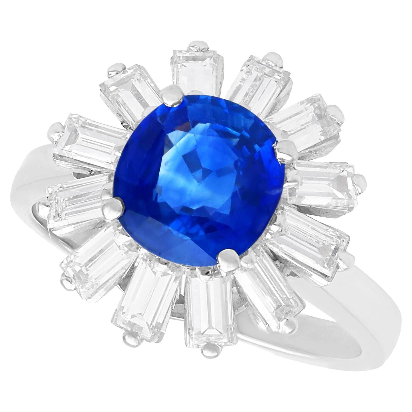 Vintage 2.75ct Ceylon Blue Sapphire and 1.65ct Diamond Platinum Cluster Ring  For Sale