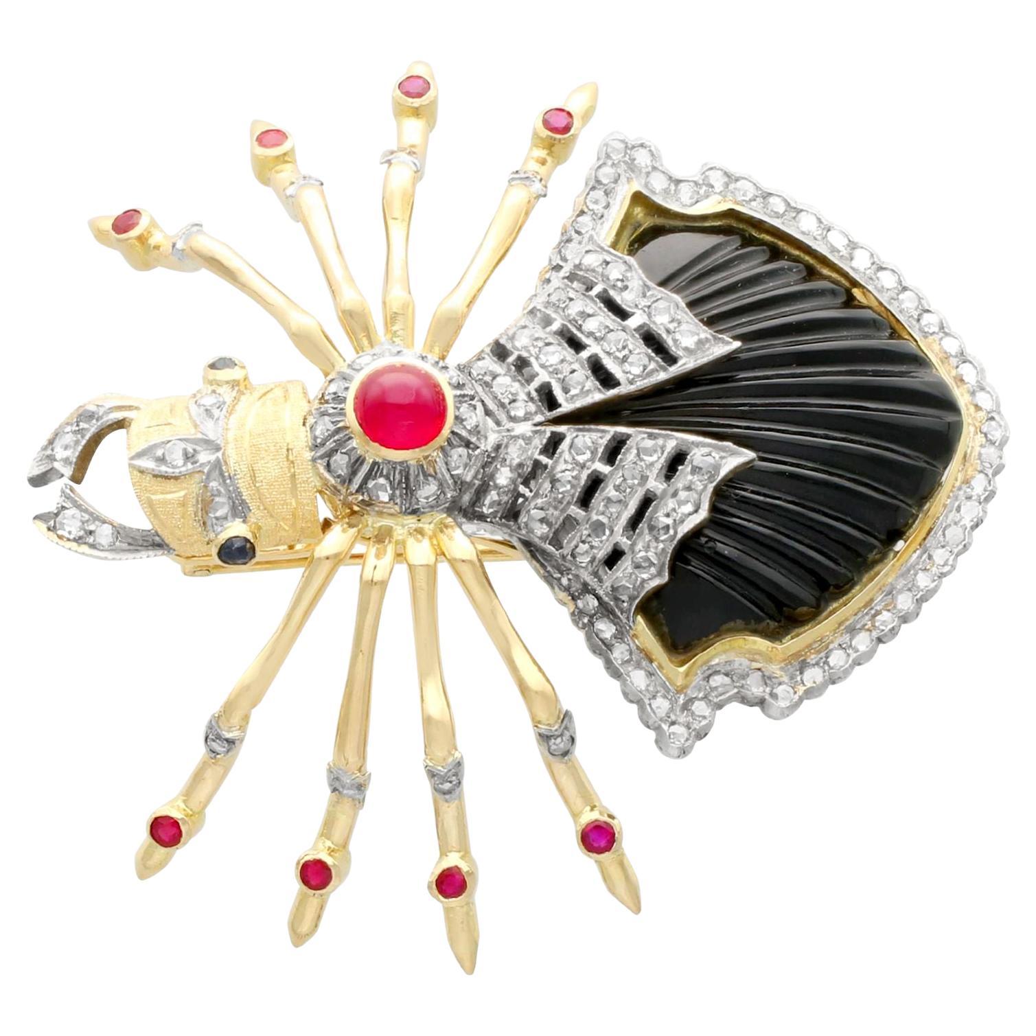 Vintage 2.75ct Diamond Ruby Sapphire Onyx 18k Yellow Gold Scarab Beetle  Brooch For Sale at 1stDibs | black widow faberge brooch, faberge spider  pawn stars, vintage beetle brooch