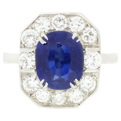Vintage 2.75ct Sapphire and Diamond Cluster Ring, c.1950s