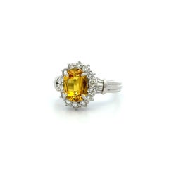 Vintage 2.76 Carat Oval Yellow NO HEAT Sapphire GIA and Diamond Platinum Ring