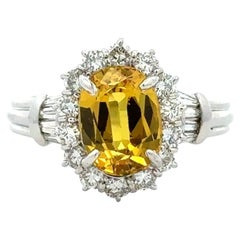 Vintage 2.76 Carat Oval Yellow NO HEAT Sapphire GIA and Diamond Platinum Ring