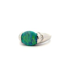 Vintage 2.77 Carat Black Australian Opal and Diamond Platinum Ring