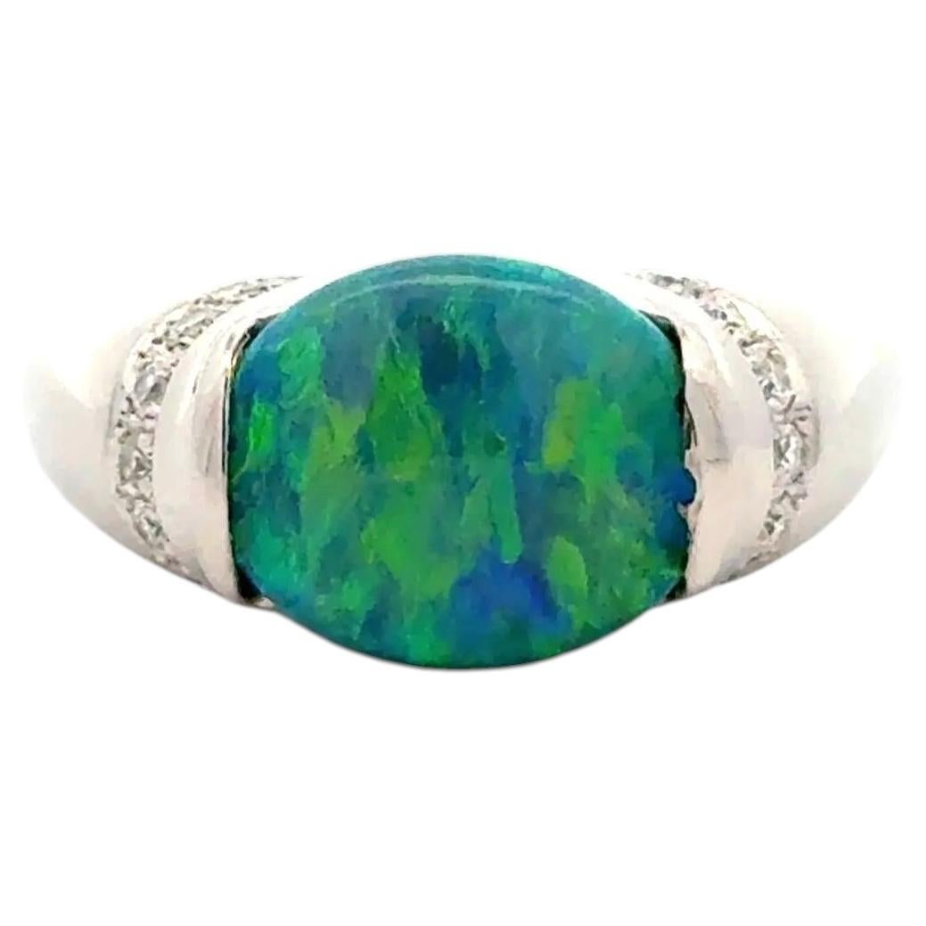 Vintage 2.77 Carat Black Australian Opal and Diamond Platinum Ring