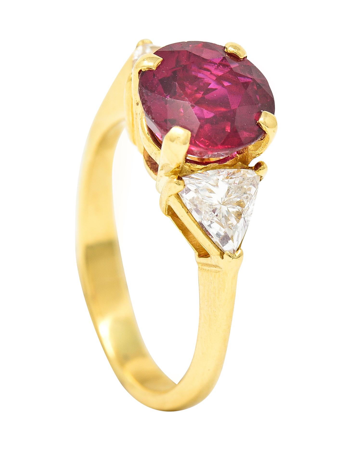 Vintage 2.78 Carats No Heat Ruby Diamond Vintage Three Stone Gemstone Ring GIA 4