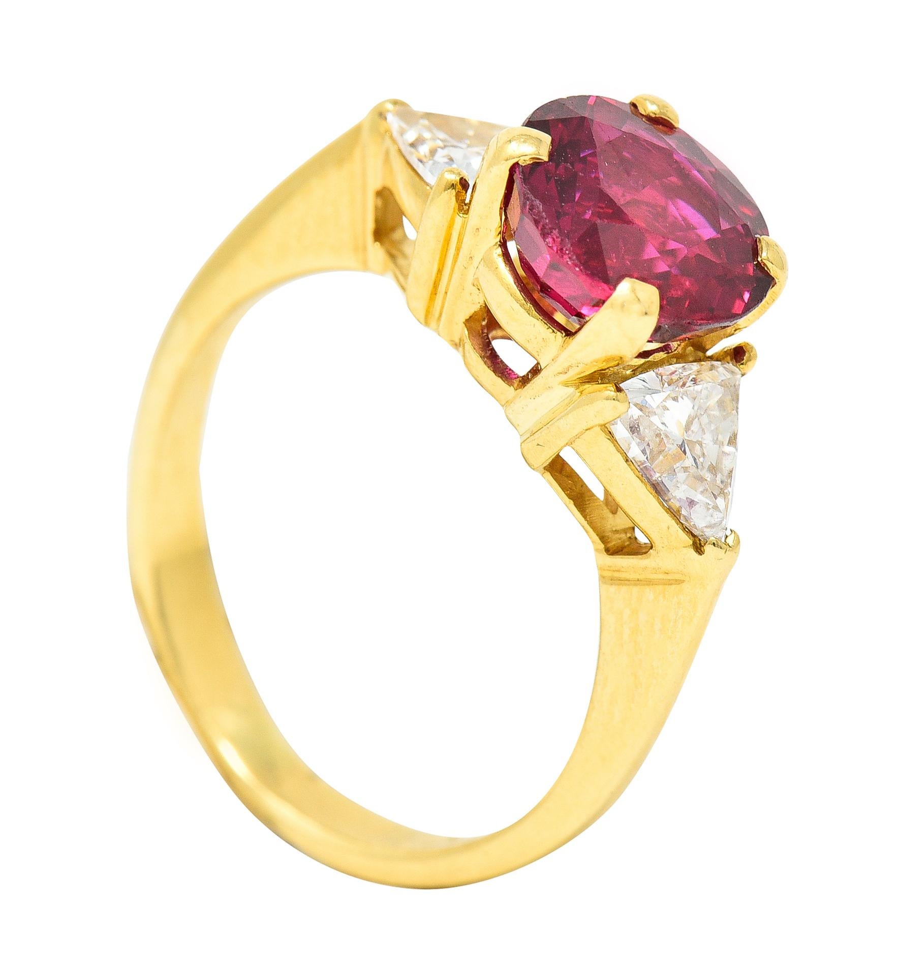 Vintage 2.78 Carats No Heat Ruby Diamond Vintage Three Stone Gemstone Ring GIA 5