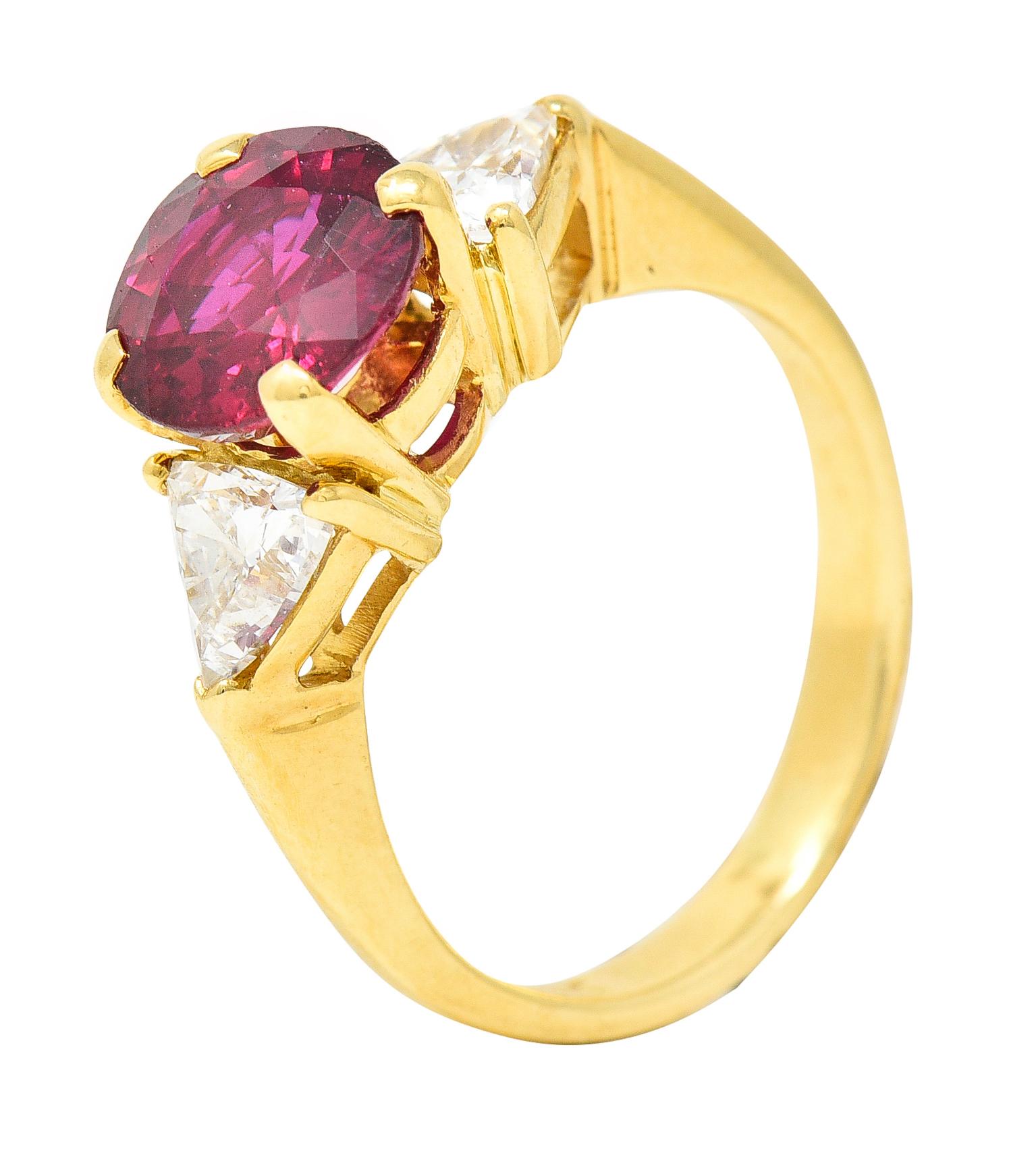 Vintage 2.78 Carats No Heat Ruby Diamond Vintage Three Stone Gemstone Ring GIA 1