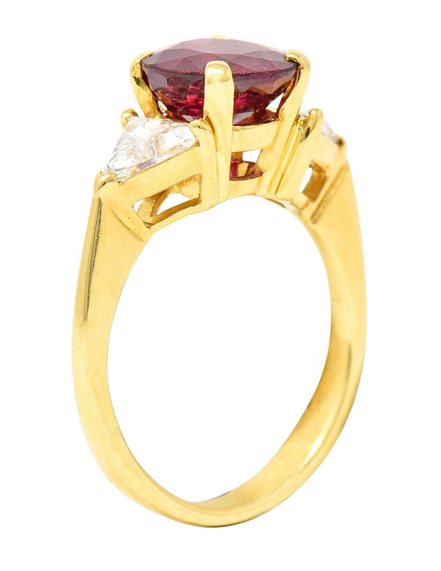 Vintage 2.78 Carats No Heat Ruby Diamond Vintage Three Stone Gemstone Ring GIA 2