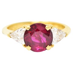 Vintage 2.78 Carats No Heat Ruby Diamond Vintage Three Stone Gemstone Ring GIA