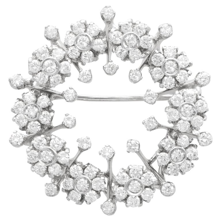 Vintage 2.78ct Diamond and 18ct White Gold Brooch For Sale at 1stDibs