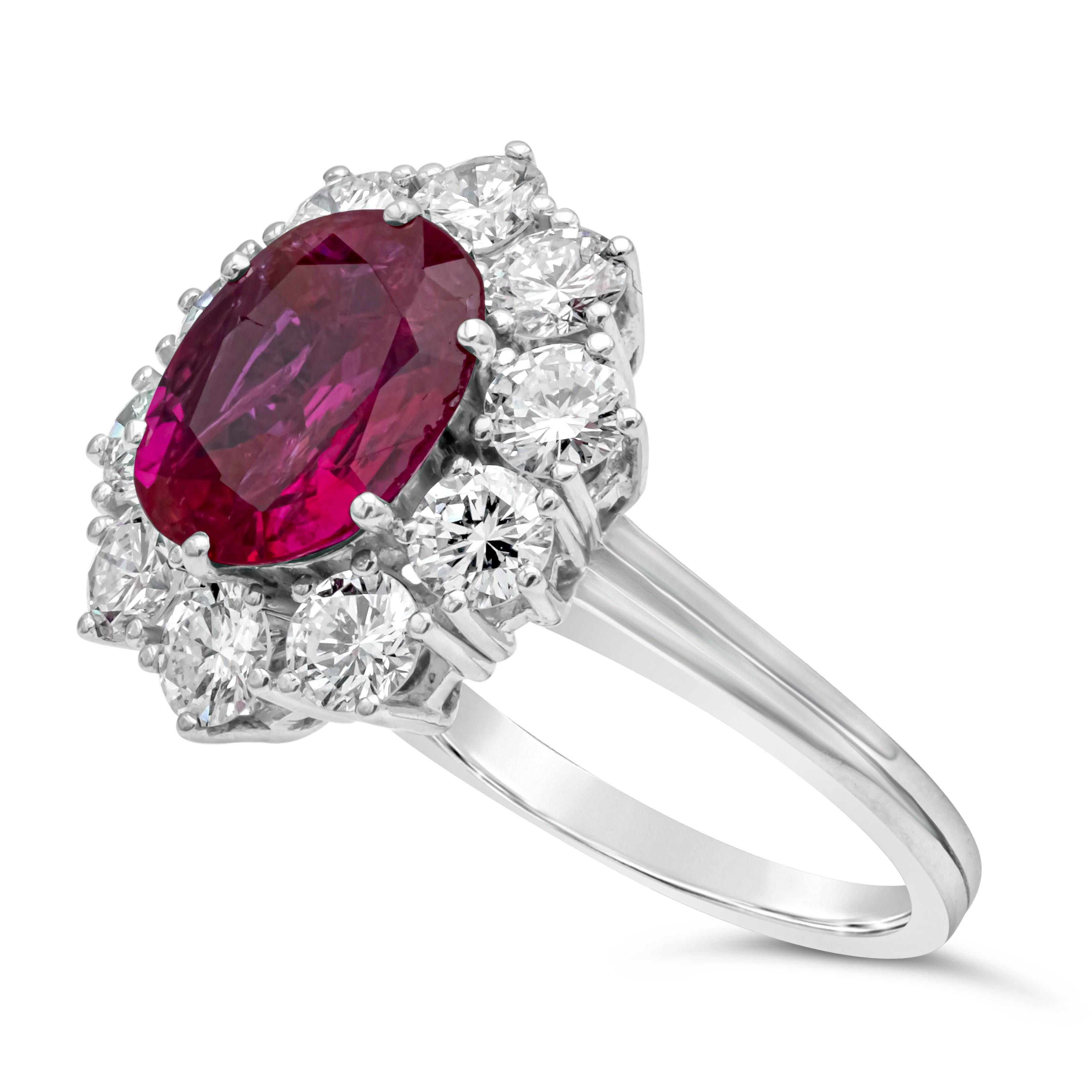 Contemporary Vintage 2.79 Carats No-Heat Burmese Ruby and Diamond Halo Engagement Ring For Sale