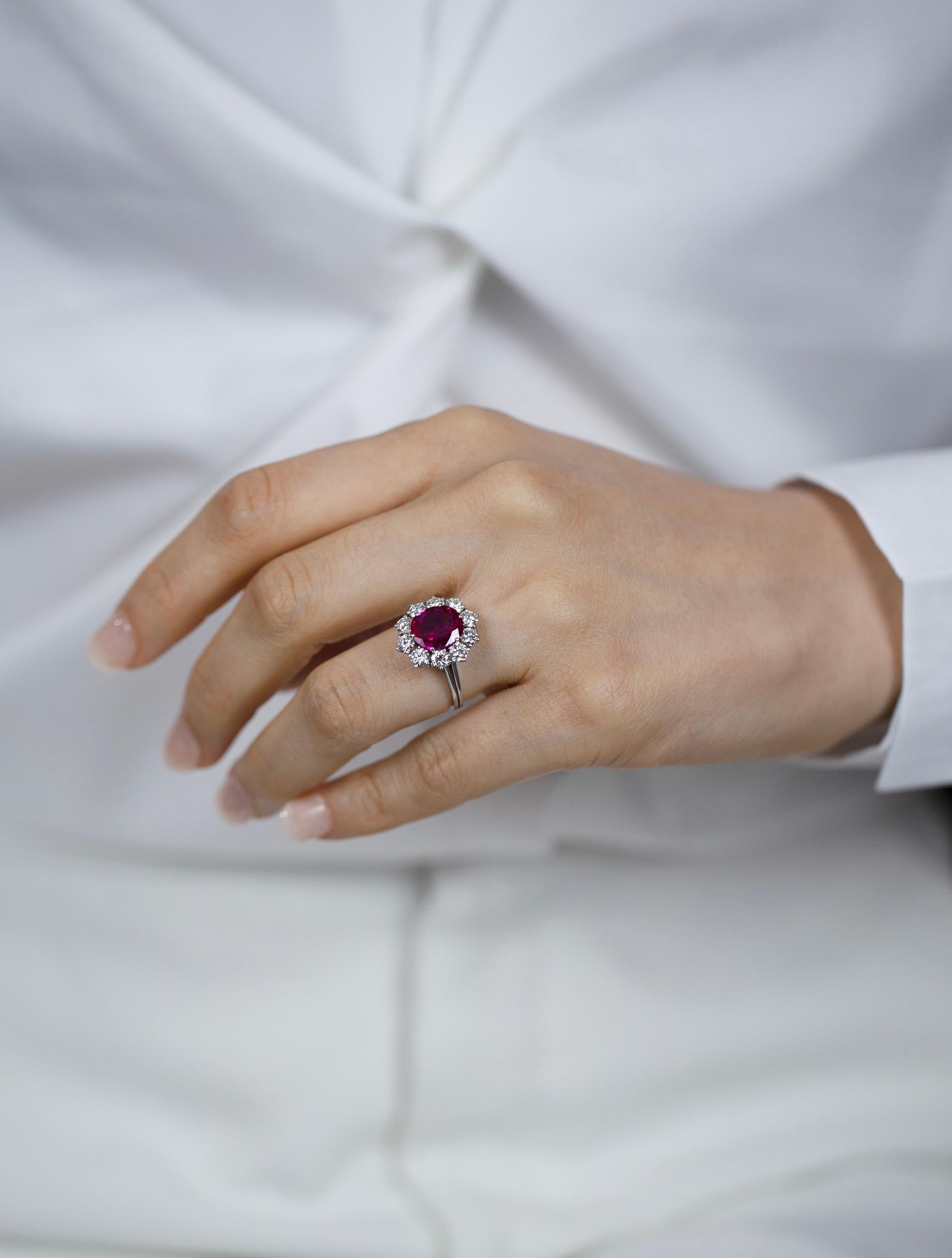 Women's Vintage 2.79 Carats No Heat Burmese Ruby & Diamond Halo Engagement Ring For Sale