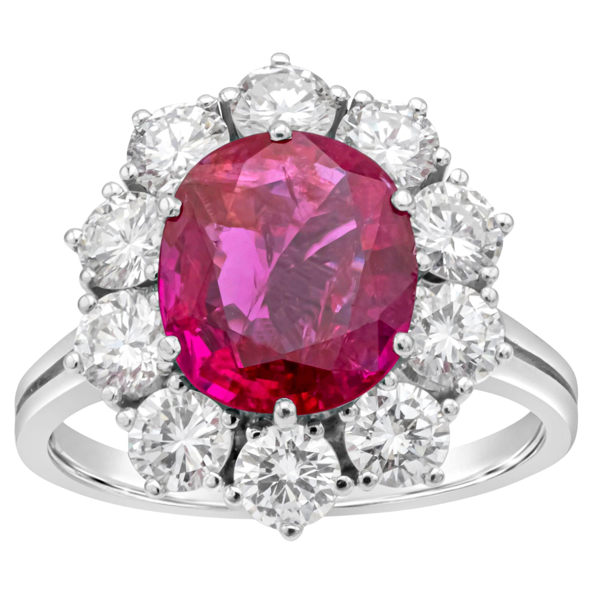 Vintage 2.79 Carats No-Heat Burmese Ruby and Diamond Halo Engagement Ring For Sale