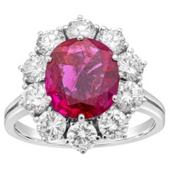 Vintage 2.79 Carats No-Heat Burmese Ruby and Diamond Halo Engagement Ring