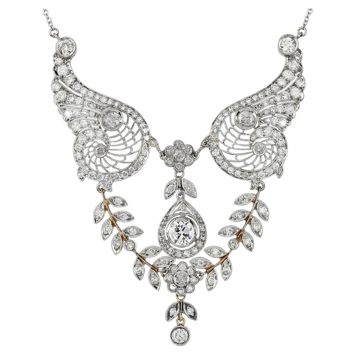 Vintage Diamond 2.80 Carat 14K White Gold Openwork Necklace