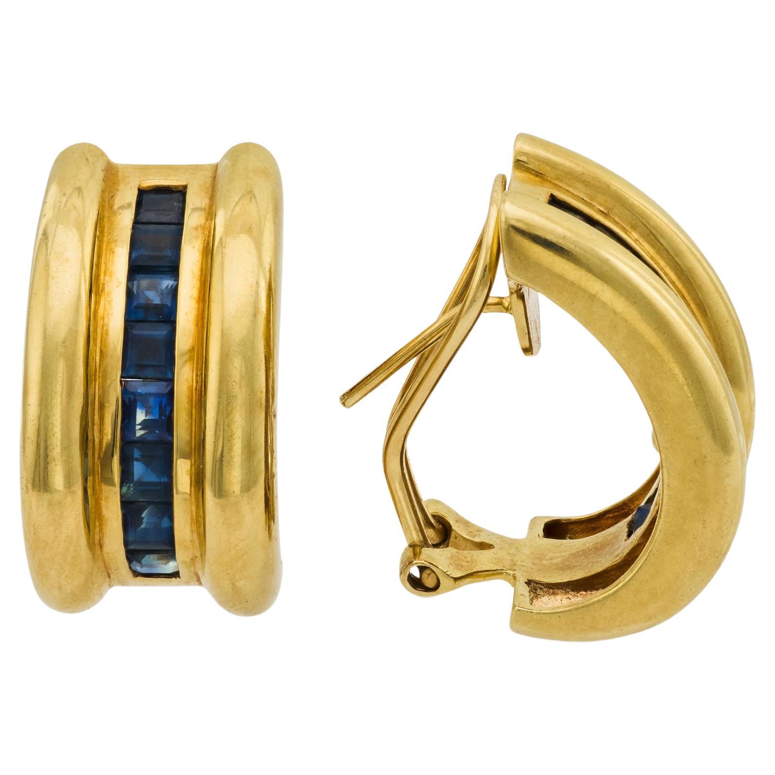 Boucles d'oreilles saphir vintage de 2.80 carats en or jaune 14k
