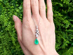 Vintage 2.80Ct Emerald and 1.04Ct Diamond, Platinum Pendant Circa 1990
