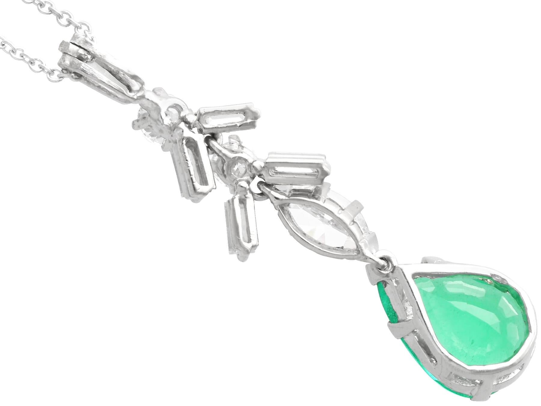 Women's or Men's Vintage 2.80Ct Emerald and 1.04Ct Diamond, Platinum Pendant Circa 1990 For Sale