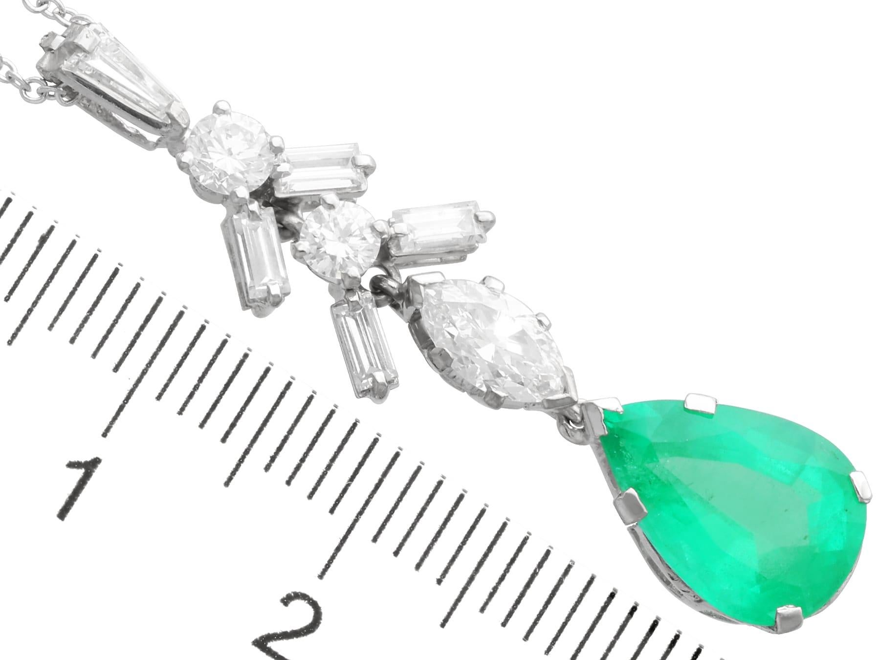 Vintage 2.80Ct Emerald and 1.04Ct Diamond, Platinum Pendant Circa 1990 For Sale 1
