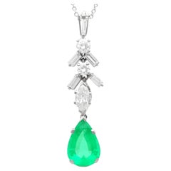 Vintage 2.80Ct Emerald and 1.04Ct Diamond, Platinum Pendant Circa 1990