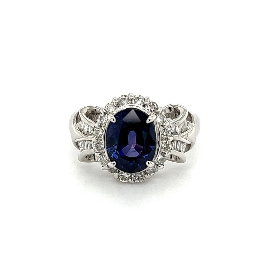 Mixed Cut Vintage 2.81 Carat GIA Sapphire and Diamond Platinum Cocktail Ring For Sale