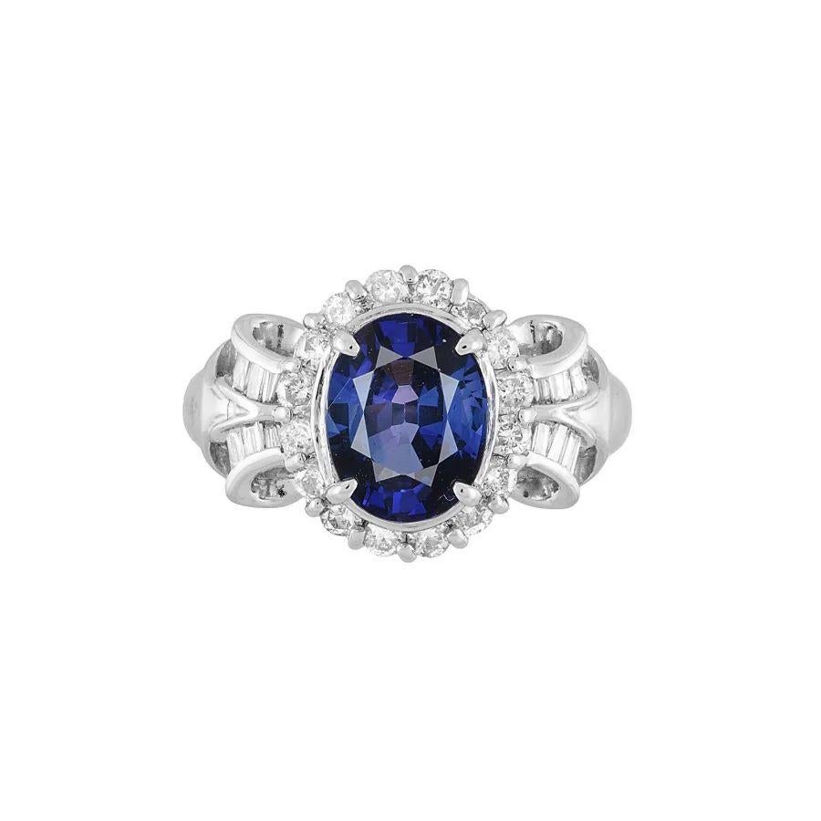 Vintage 2.81 Carat GIA Sapphire and Diamond Platinum Cocktail Ring For Sale 1