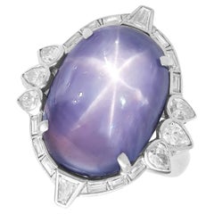 Vintage 28.18 Carat Star Sapphire and 2.76 Carat Diamond Platinum Dress Ring