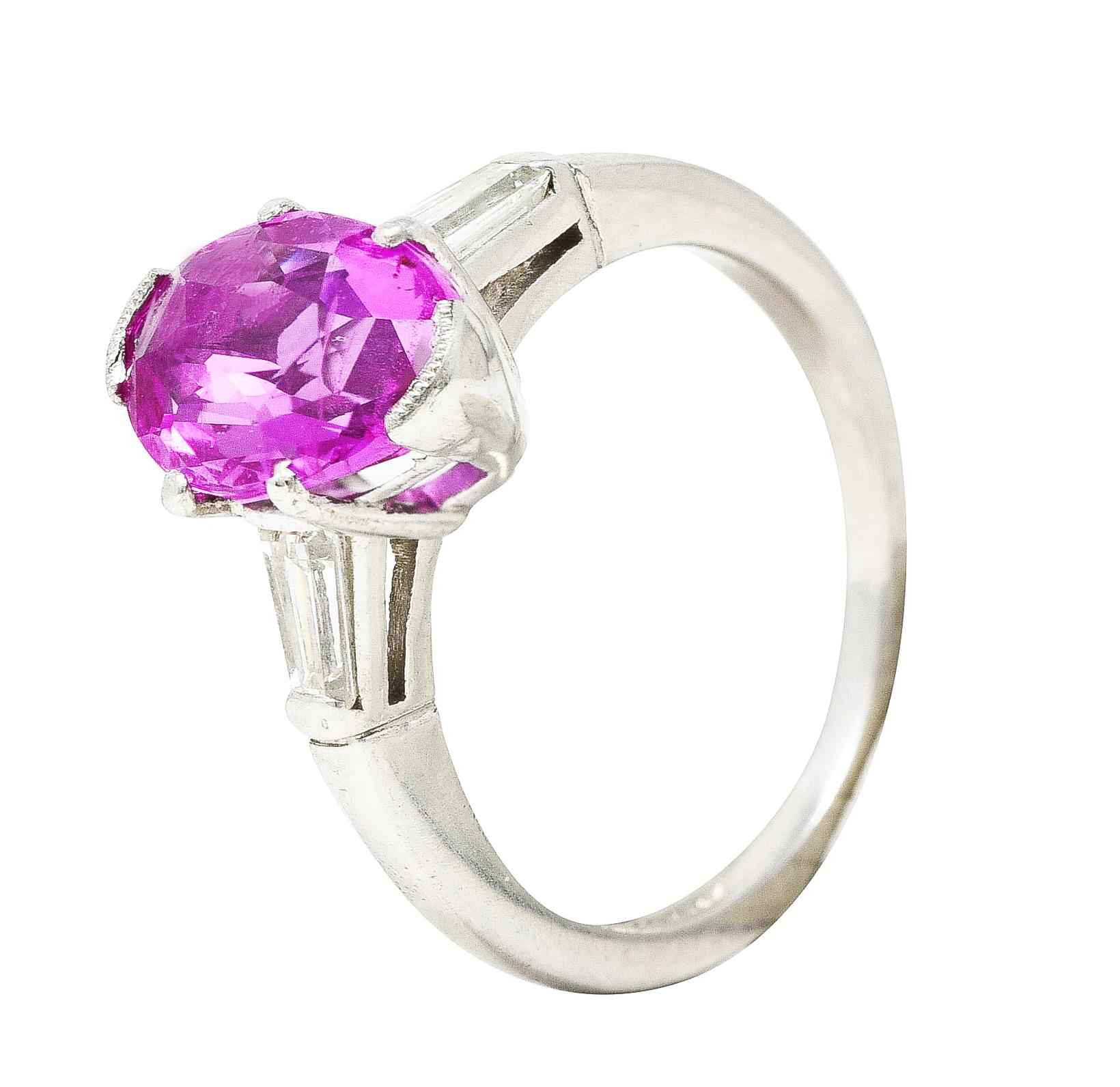 Vintage 2.83 Carats No Heat Pink Sapphire Diamond Platinum Gemstone Ring GIA For Sale 3