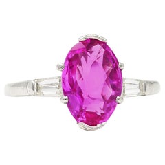 Vintage 2.83 Carats No Heat Pink Sapphire Diamond Platinum Gemstone Ring GIA