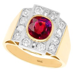 Vintage 2.84 Carat Thai Ruby and 1.45 Carat Diamond Yellow Gold Cocktail Ring