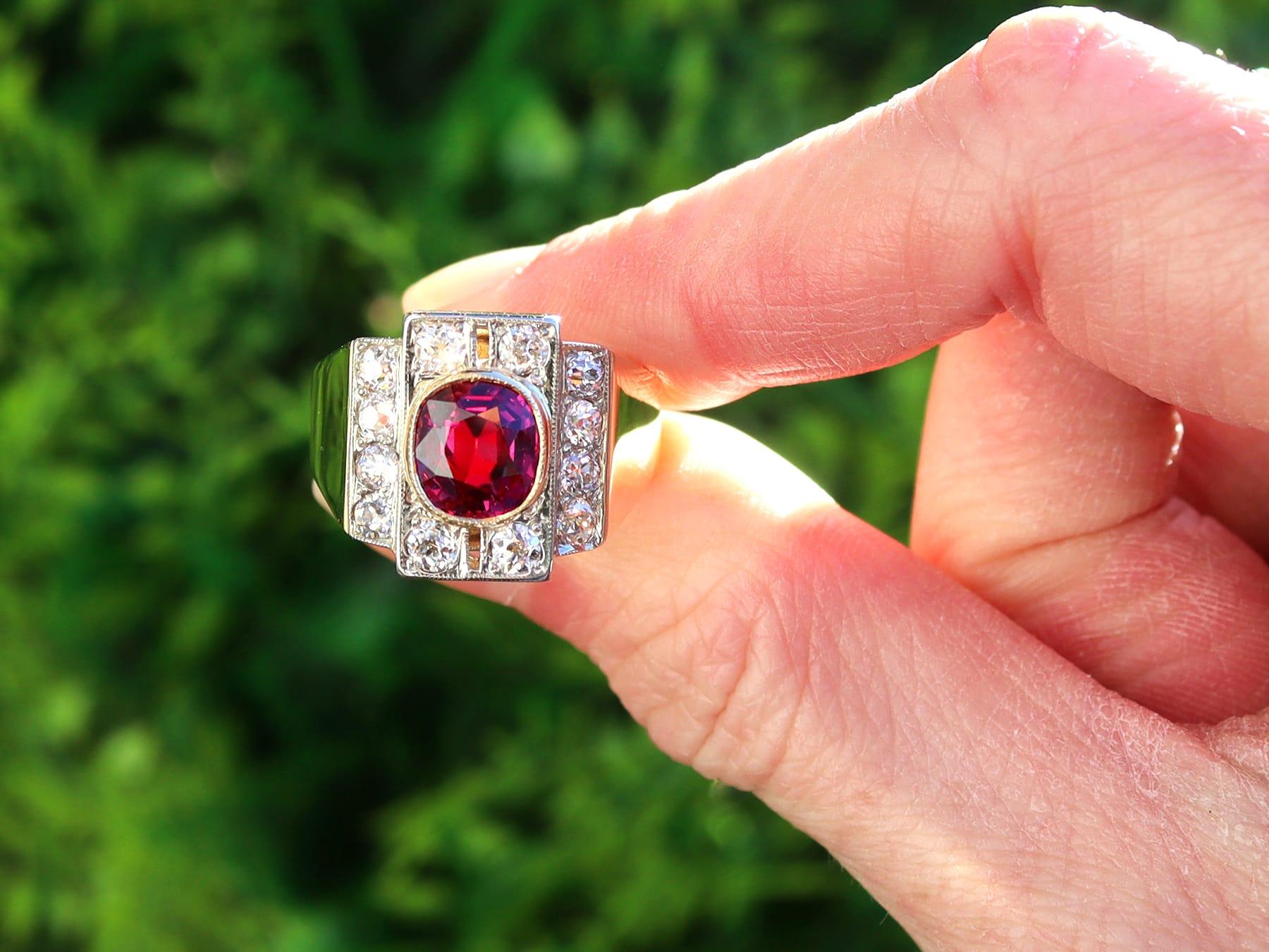 A stunning, fine and impressive vintage 2.84 carat Thai ruby and 1.45 carat diamond, 18 karat yellow gold and 18 karat white gold set dress ring; part of our diverse vintage jewellery and estate jewelry collections

This stunning, fine and