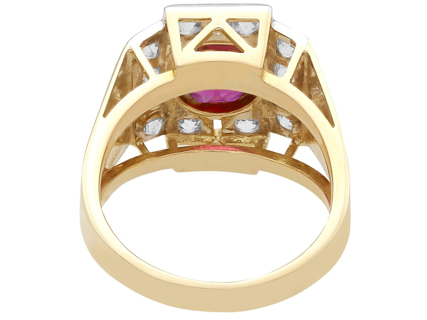 Vintage 2.84 Carat Thai Ruby and 1.45 Carat Diamond Yellow Gold Dress Ring In Excellent Condition For Sale In Jesmond, Newcastle Upon Tyne