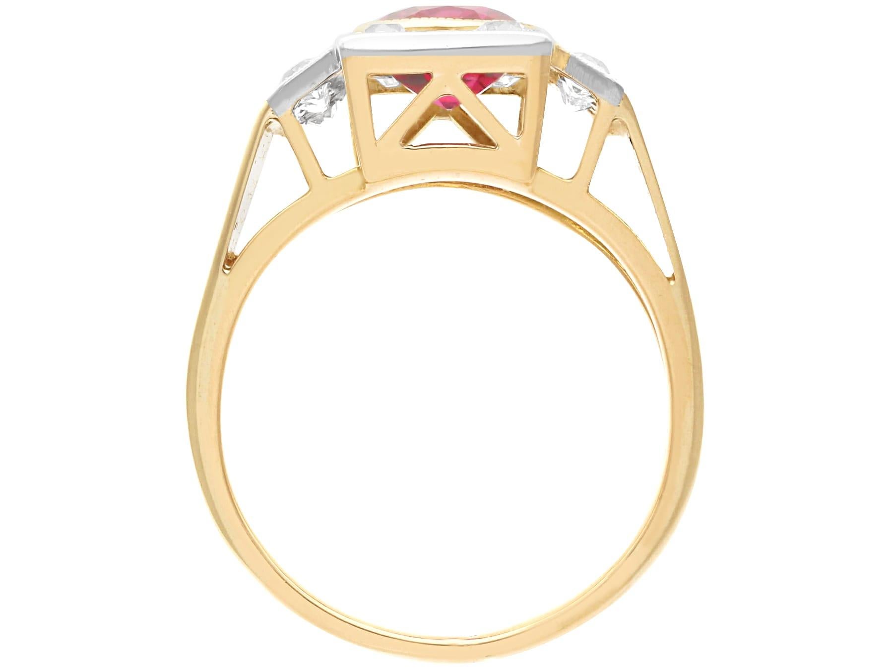 Women's or Men's Vintage 2.84 Carat Thai Ruby and 1.45 Carat Diamond Yellow Gold Dress Ring For Sale