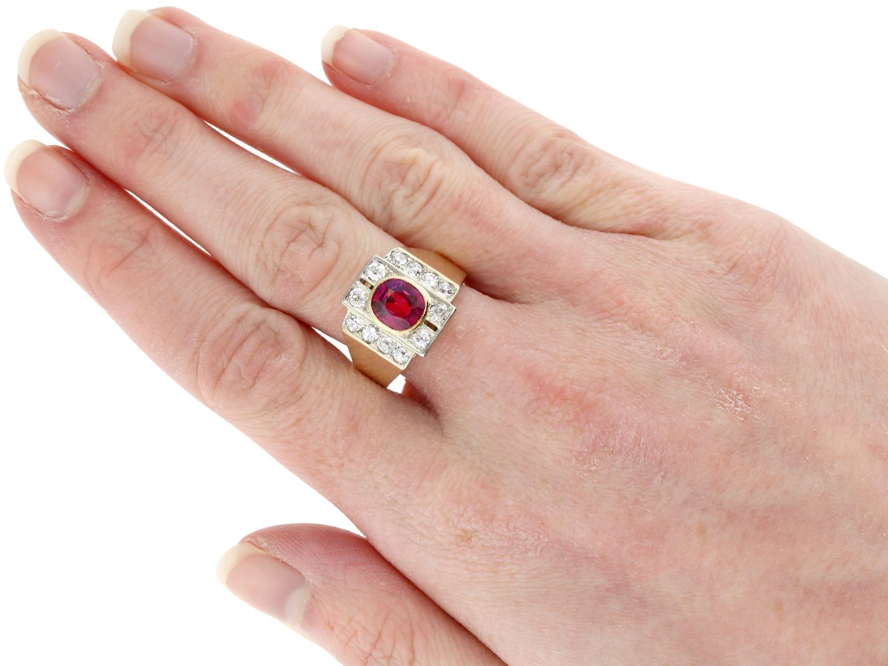 Vintage 2.84 Carat Thai Ruby and 1.45 Carat Diamond Yellow Gold Dress Ring For Sale 1