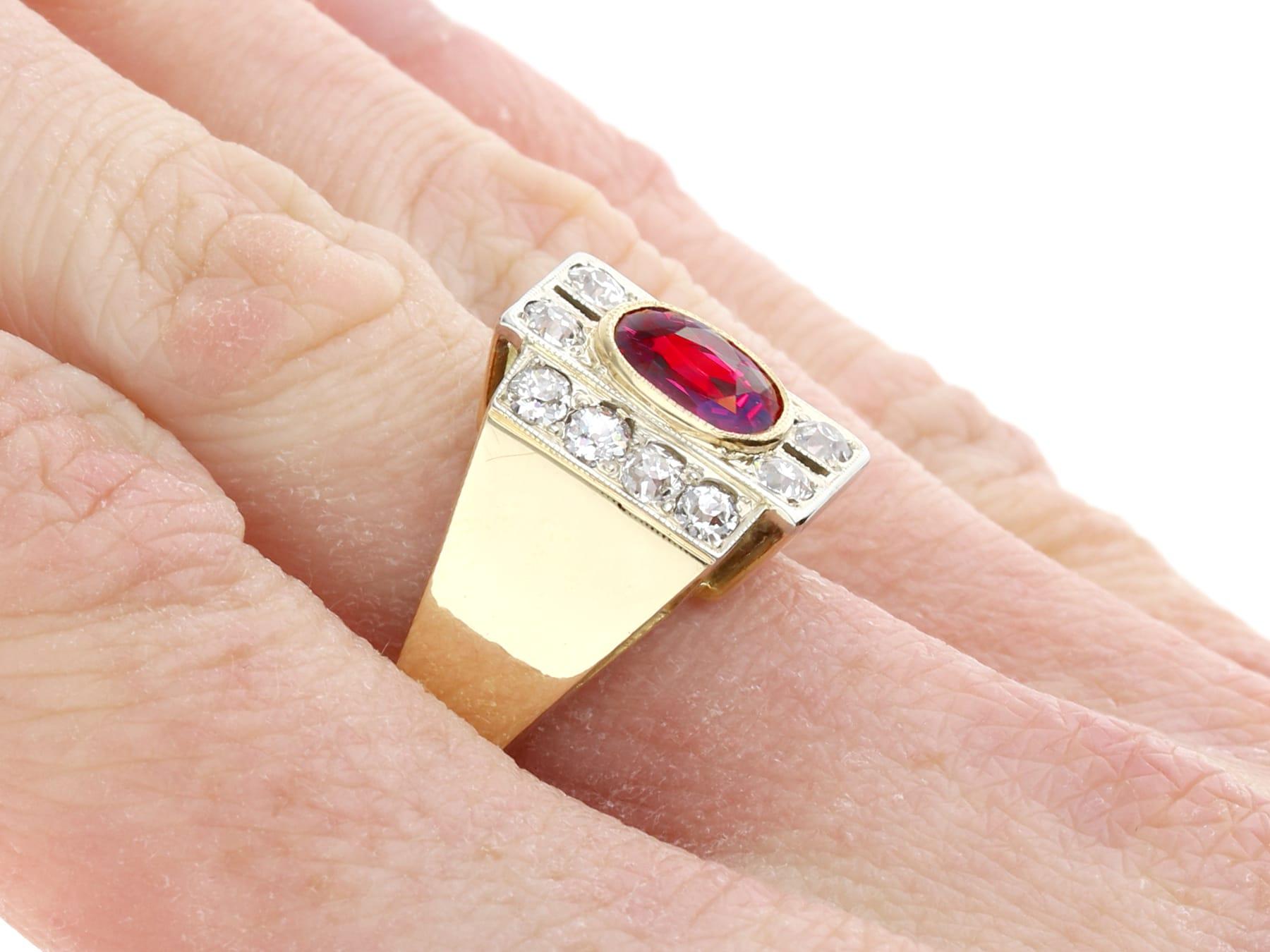Vintage 2.84 Carat Thai Ruby and 1.45 Carat Diamond Yellow Gold Dress Ring For Sale 2
