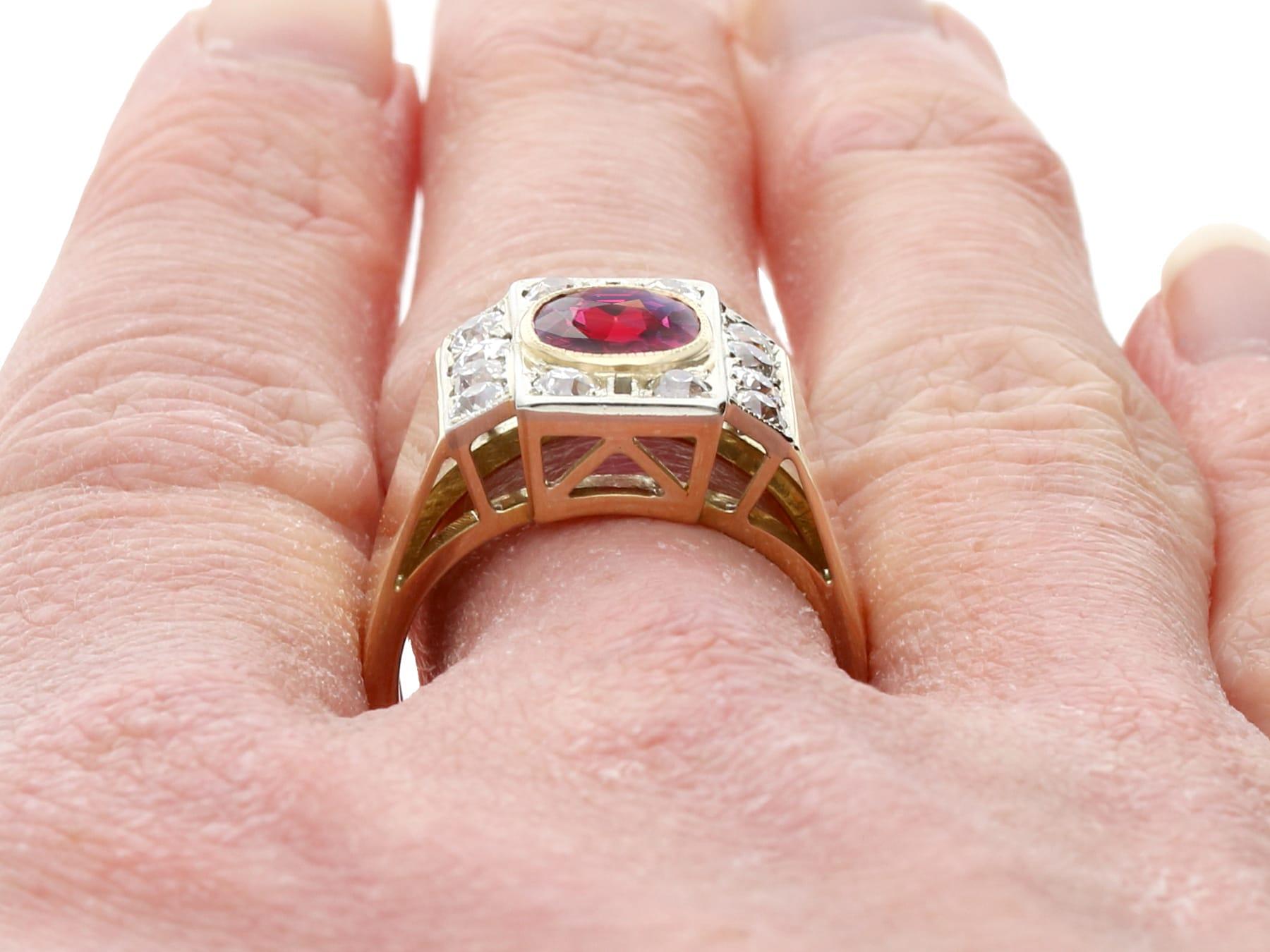 Vintage 2.84 Carat Thai Ruby and 1.45 Carat Diamond Yellow Gold Dress Ring For Sale 3