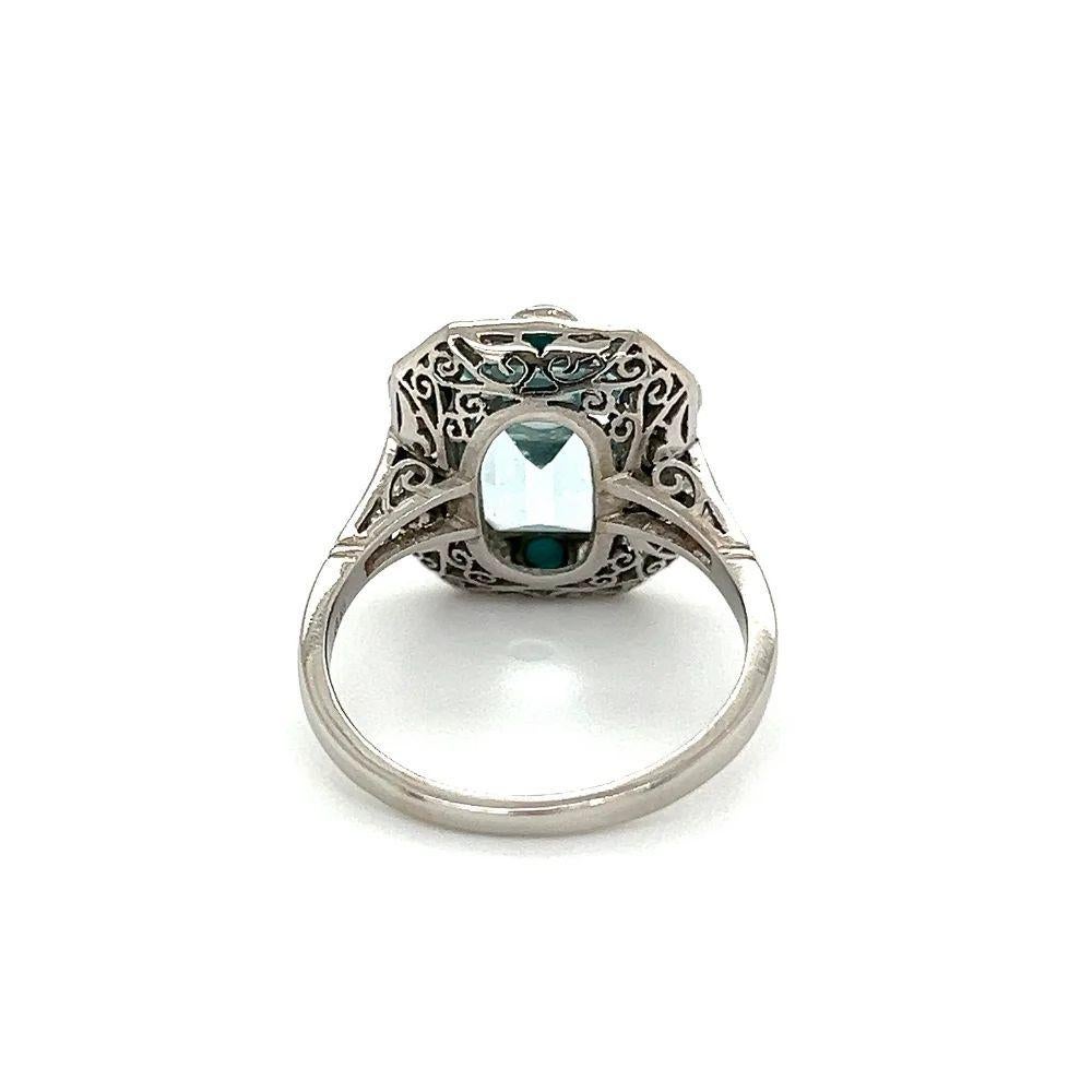 Vintage 2.85 Carat Aquamarine Turquoise and Diamond Platinum Cocktail Ring In Excellent Condition For Sale In Montreal, QC