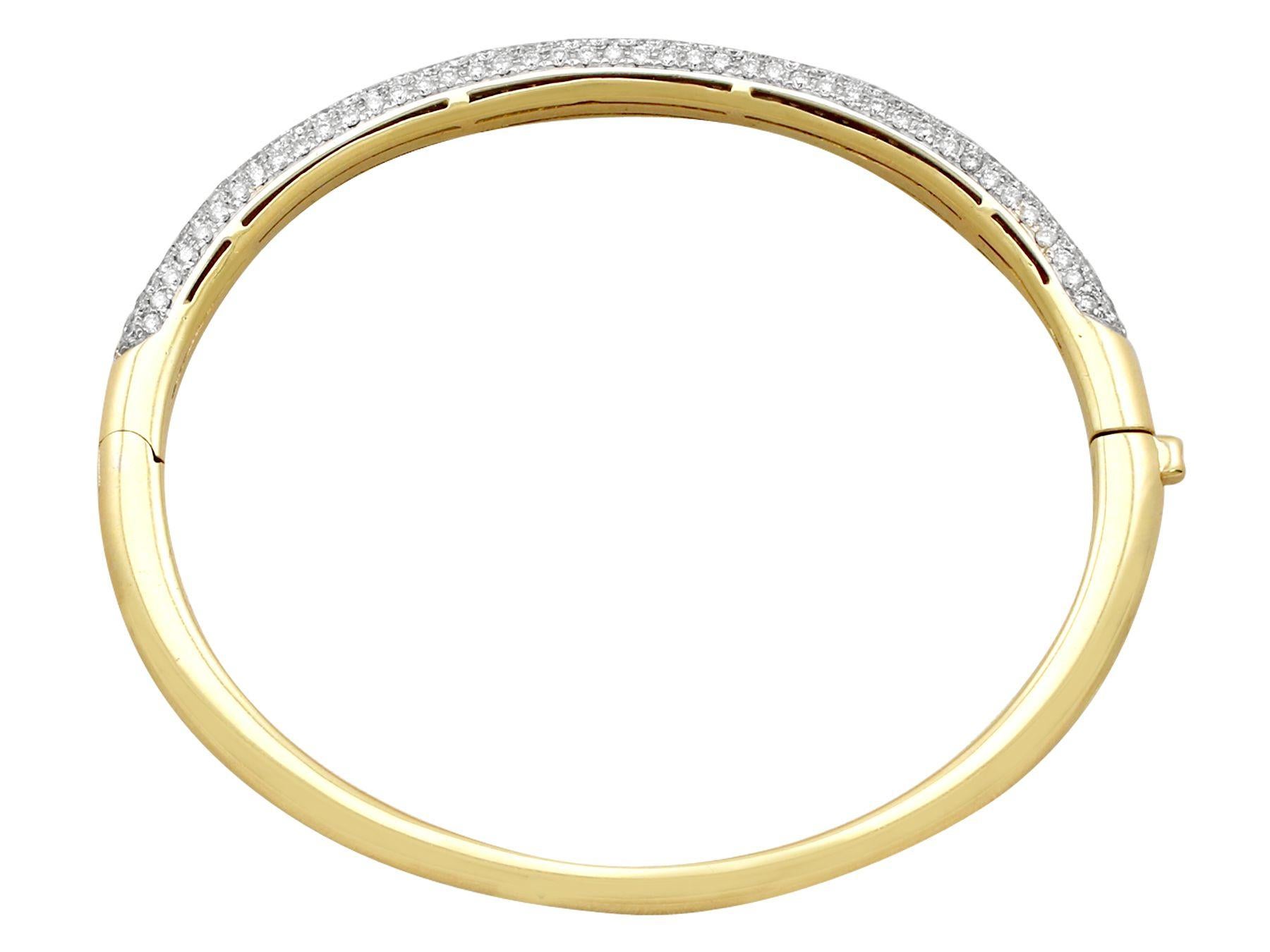 Retro Vintage 2.85 Carat Diamond and Yellow Gold Bangle For Sale