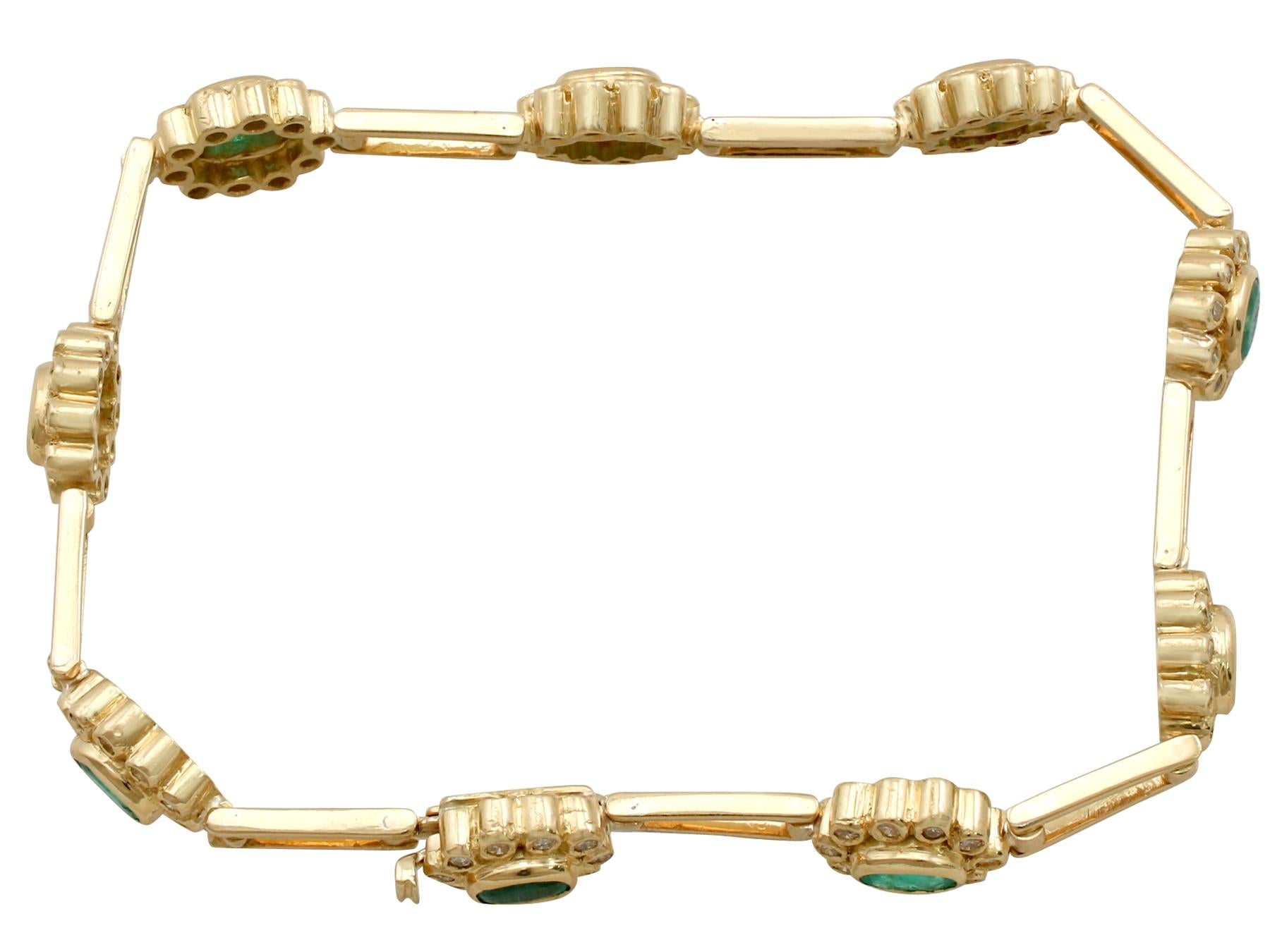 Oval Cut Vintage 2.85 Carat Emerald, 2.25 Carat Diamond and Yellow Gold Bracelet