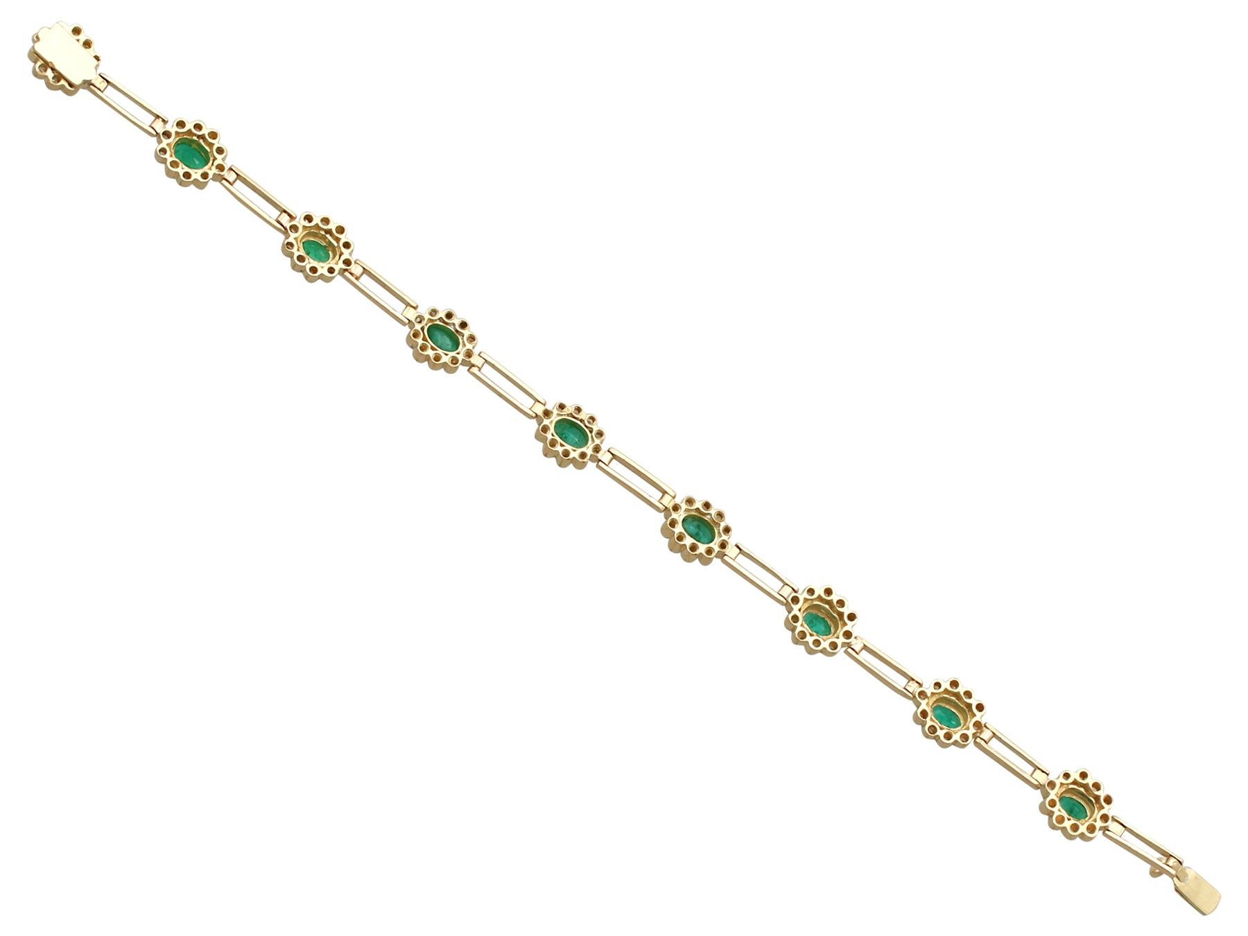 Women's Vintage 2.85 Carat Emerald, 2.25 Carat Diamond and Yellow Gold Bracelet