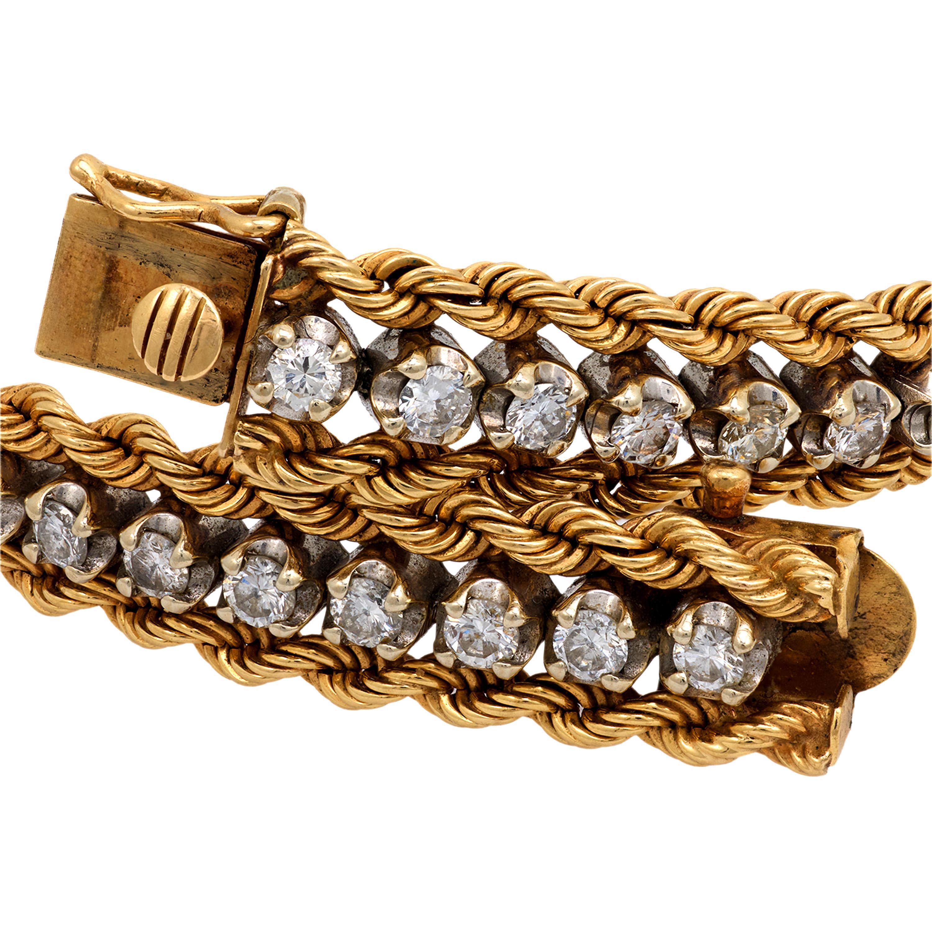 Pulsera vintage de oro amarillo de 14k con diamantes de 2,85 quilates de peso total en Bueno estado para la venta en Beverly Hills, CA