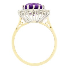 Vintage 2.85ct Amethyst and Diamond Cluster Ring, hallmarked, c.1985