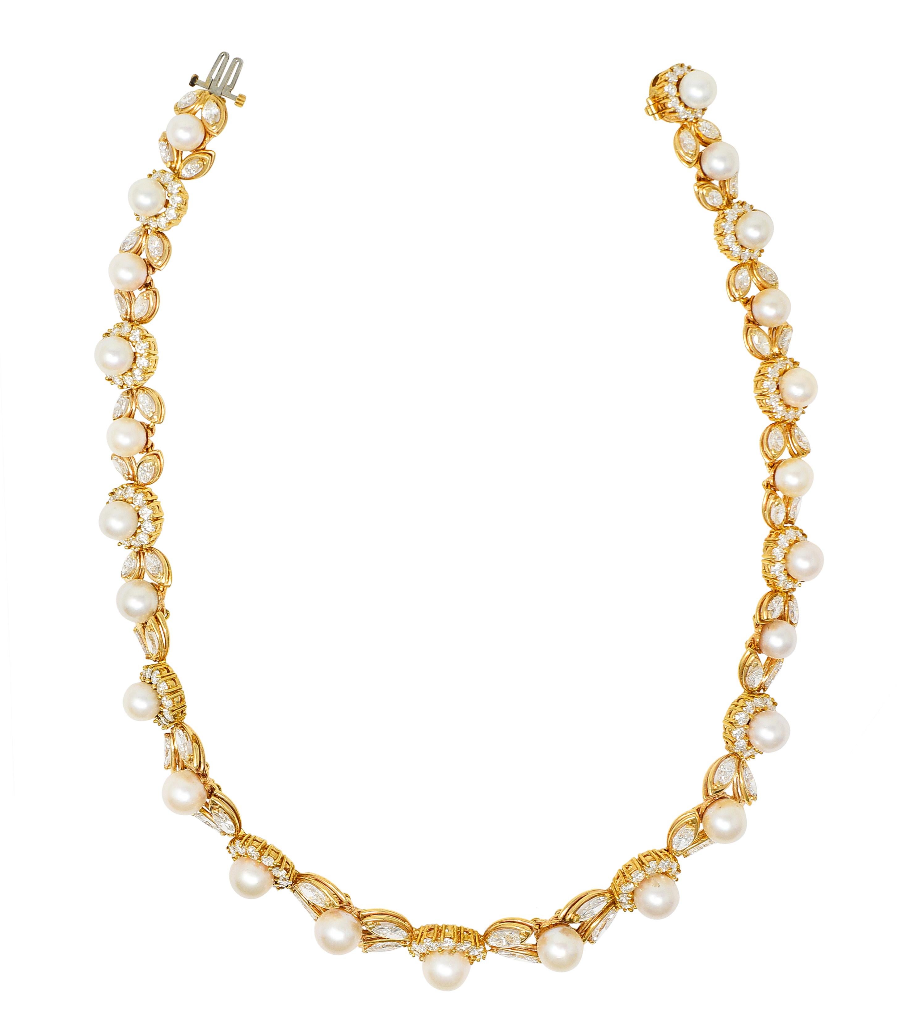 Vintage 28.61 Carat Diamond Pearl 18 Karat Garland Cluster Collar Necklace 4