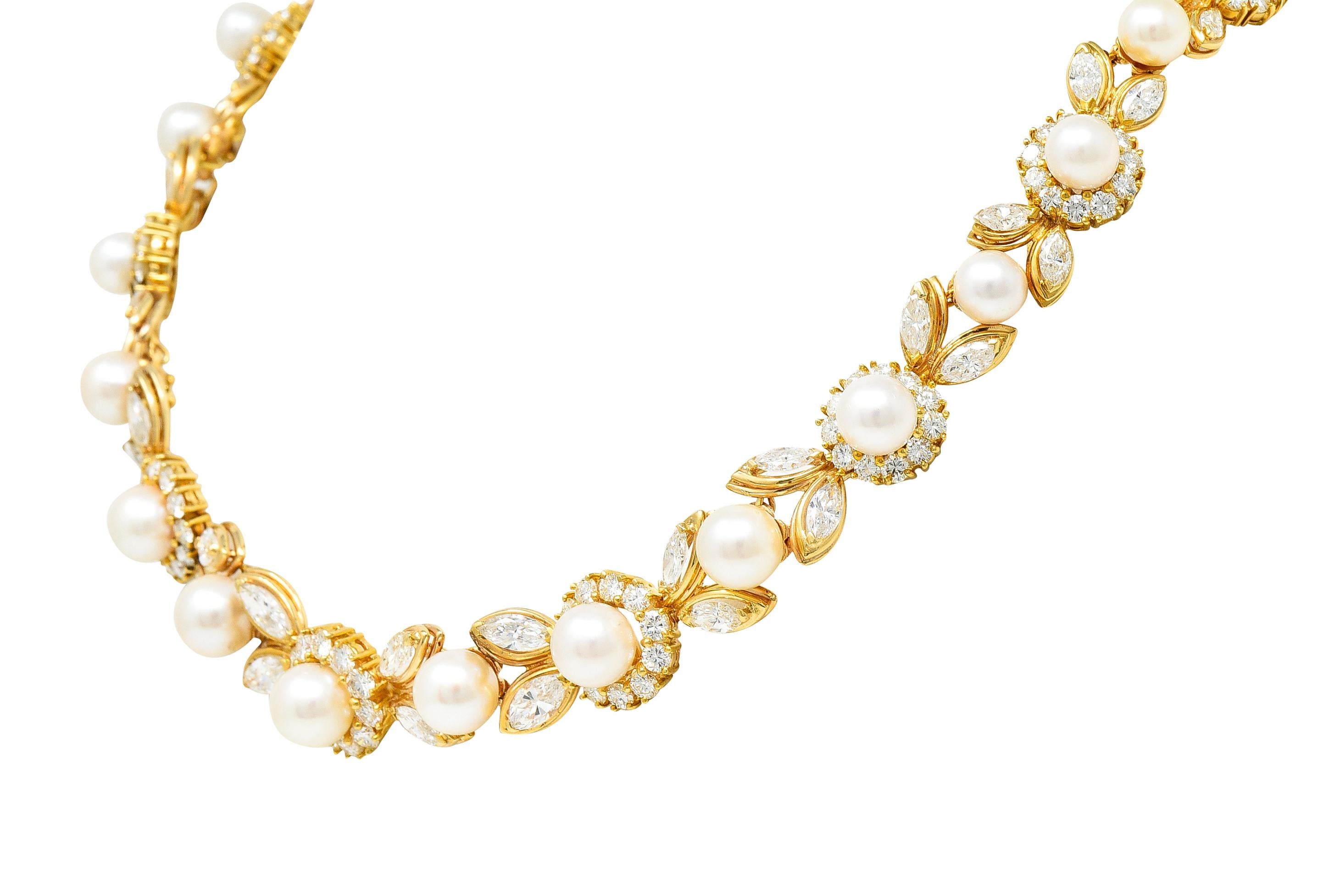 Contemporary Vintage 28.61 Carat Diamond Pearl 18 Karat Garland Cluster Collar Necklace