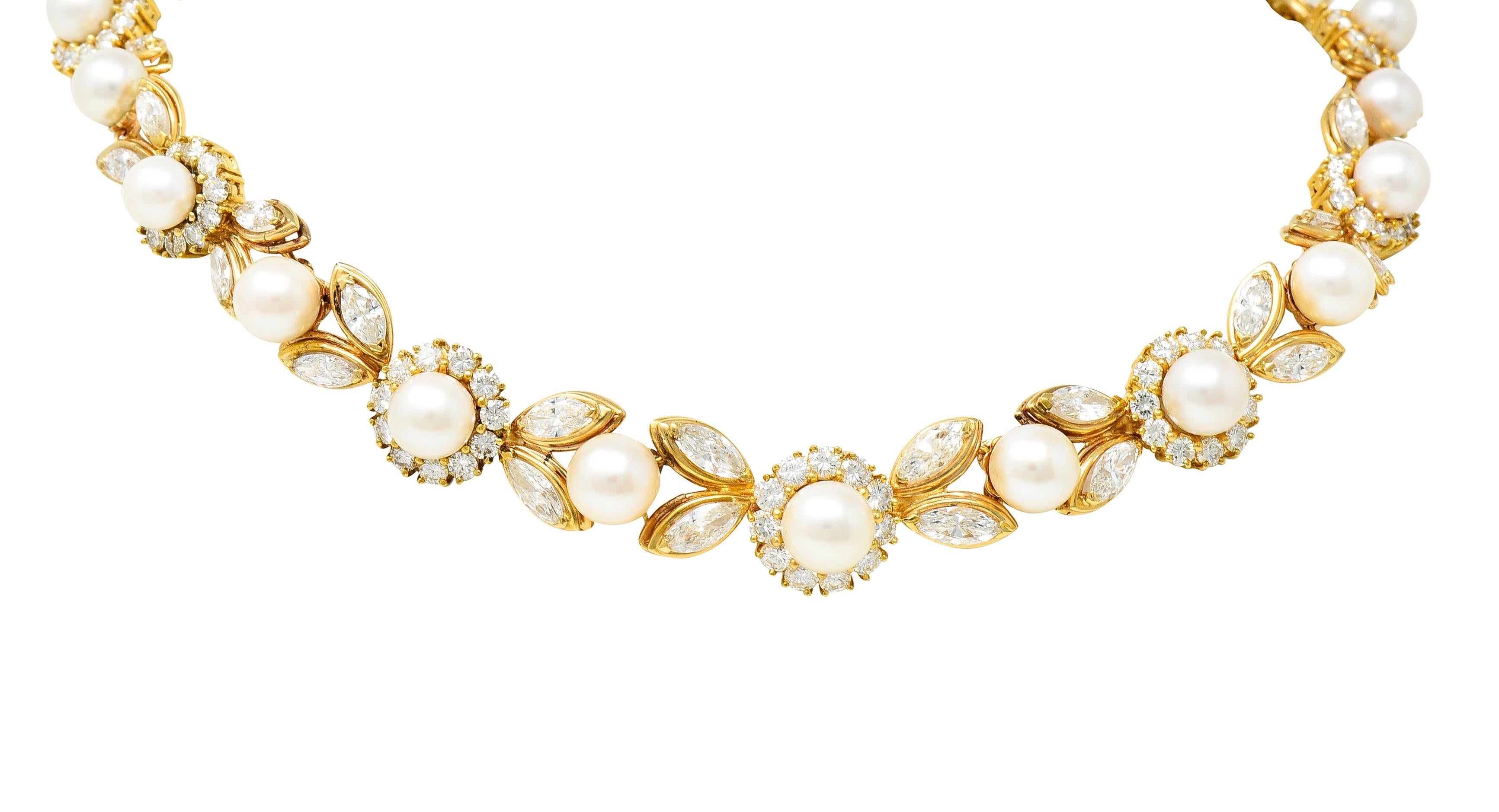 Vintage 28.61 Carat Diamond Pearl 18 Karat Garland Cluster Collar Necklace 3