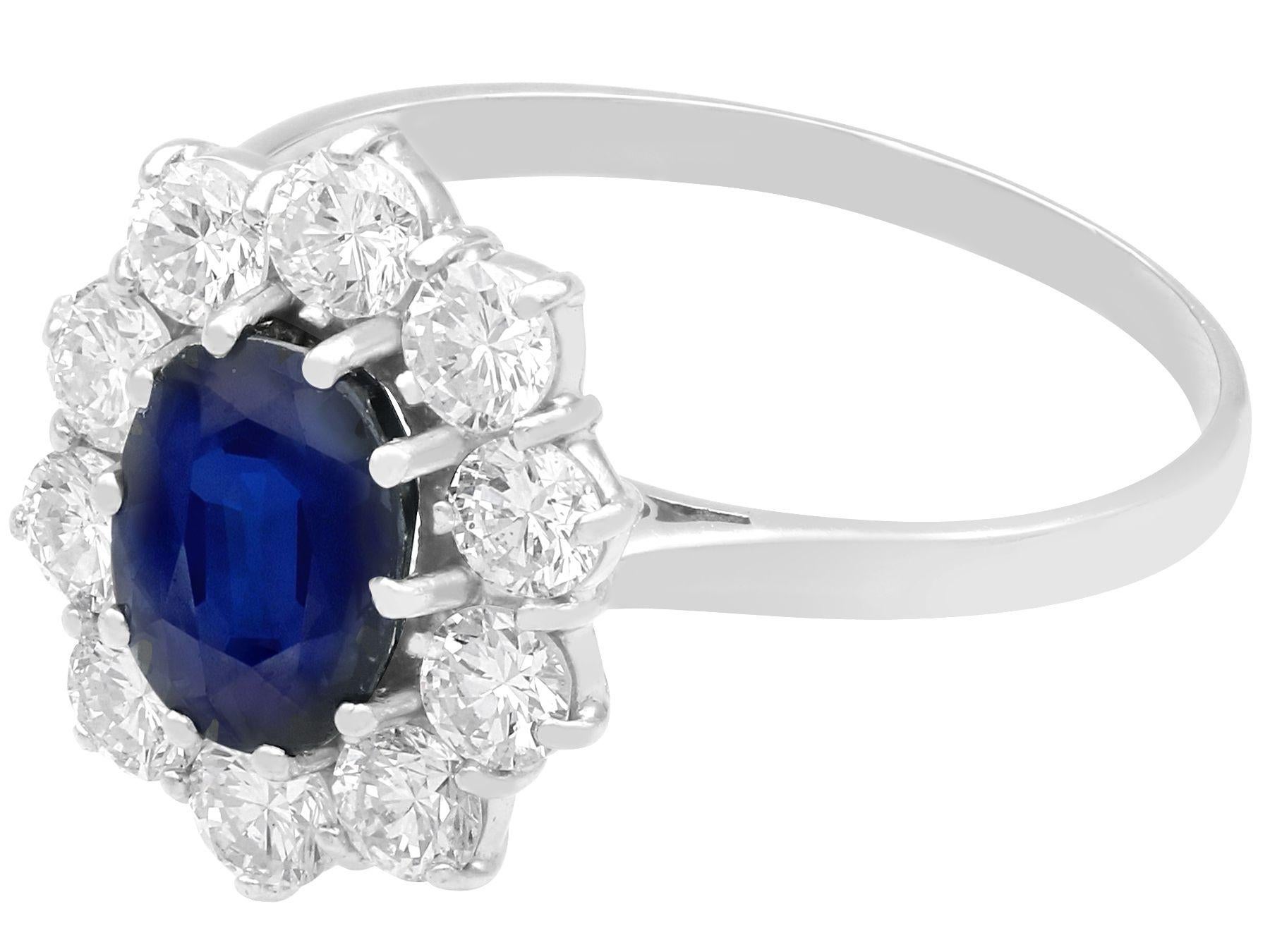 Oval Cut Vintage 2.87 Carat Sapphire and 1.4 Carat Diamond White Gold Cluster Ring For Sale