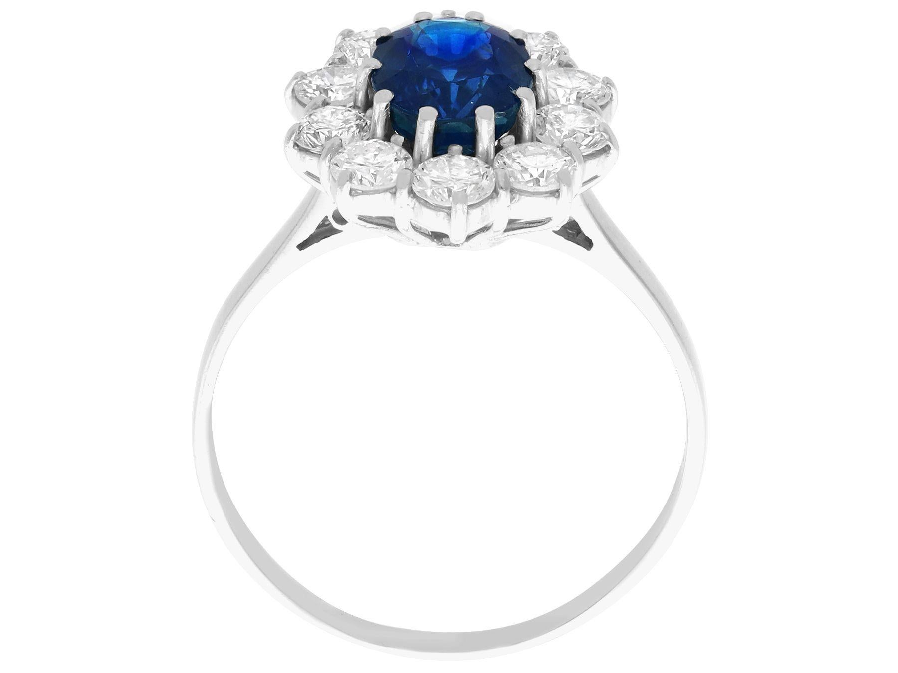 Women's or Men's Vintage 2.87 Carat Sapphire and 1.4 Carat Diamond White Gold Cluster Ring For Sale