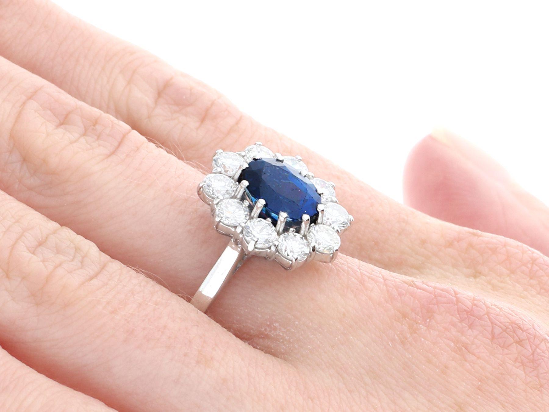Vintage 2.87 Carat Sapphire and 1.4 Carat Diamond White Gold Cluster Ring For Sale 2