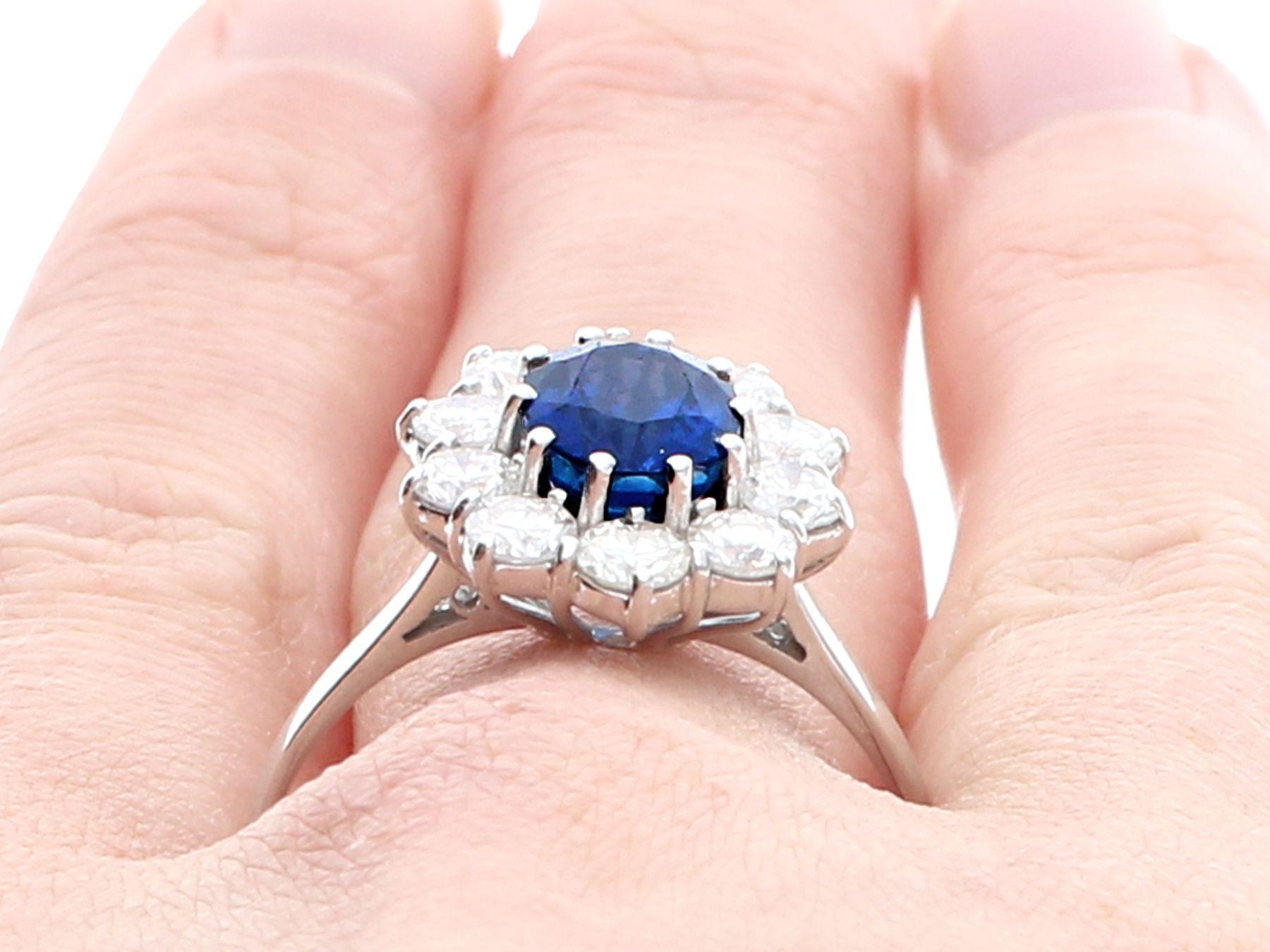 Vintage 2.87 Carat Sapphire and 1.4 Carat Diamond White Gold Cluster Ring For Sale 3